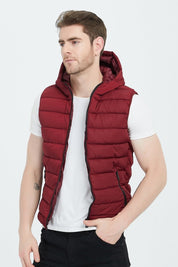 Doudounes sans manche à capuche bordeaux MAXIME