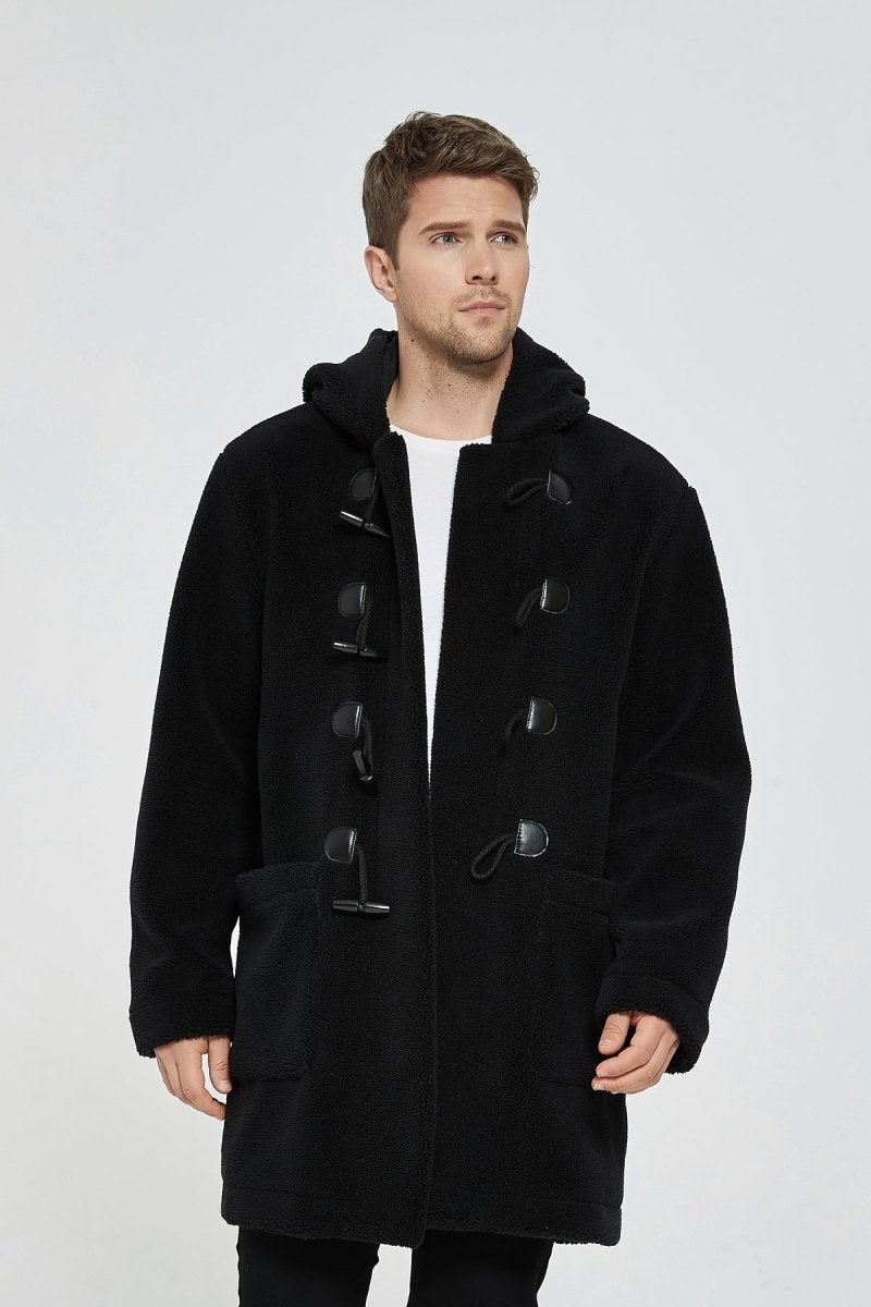 Manteau long duveteux à capuche pour homme