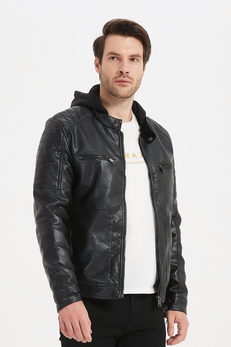 Blouson cuir 2025 avec capuche homme