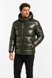 Doudoune Homme vert foncé Brillante avec Capuche ALBIN