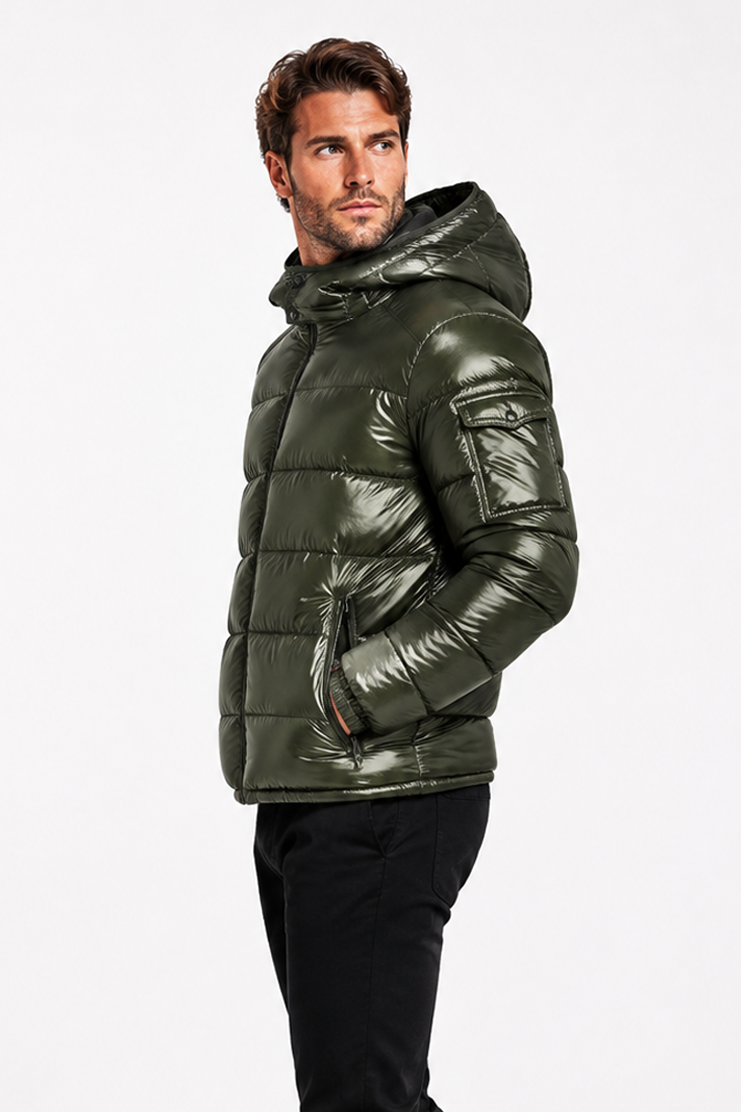 Doudoune Homme vert foncé Brillante avec Capuche ALBIN