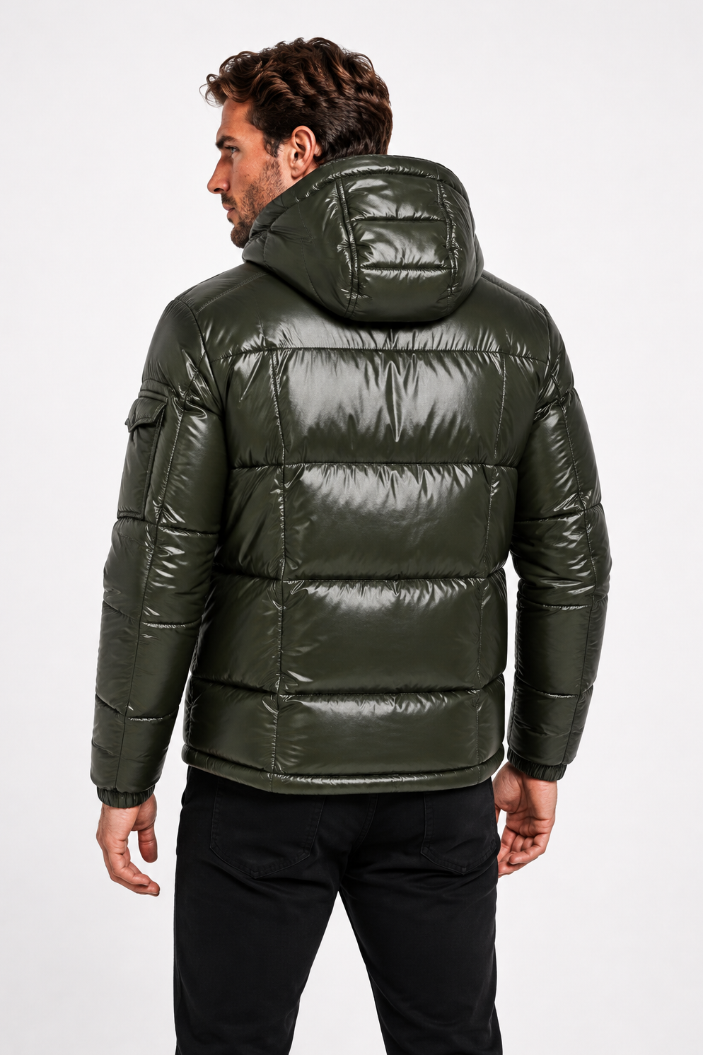 Doudoune Homme vert foncé Brillante avec Capuche ALBIN