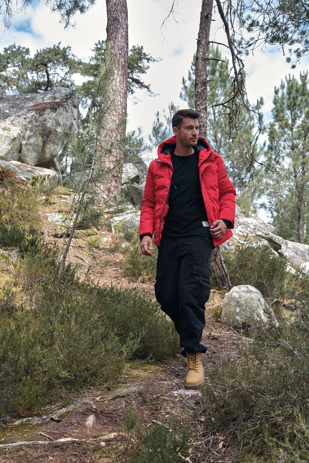 Parka rouge homme à capuche GILBERT