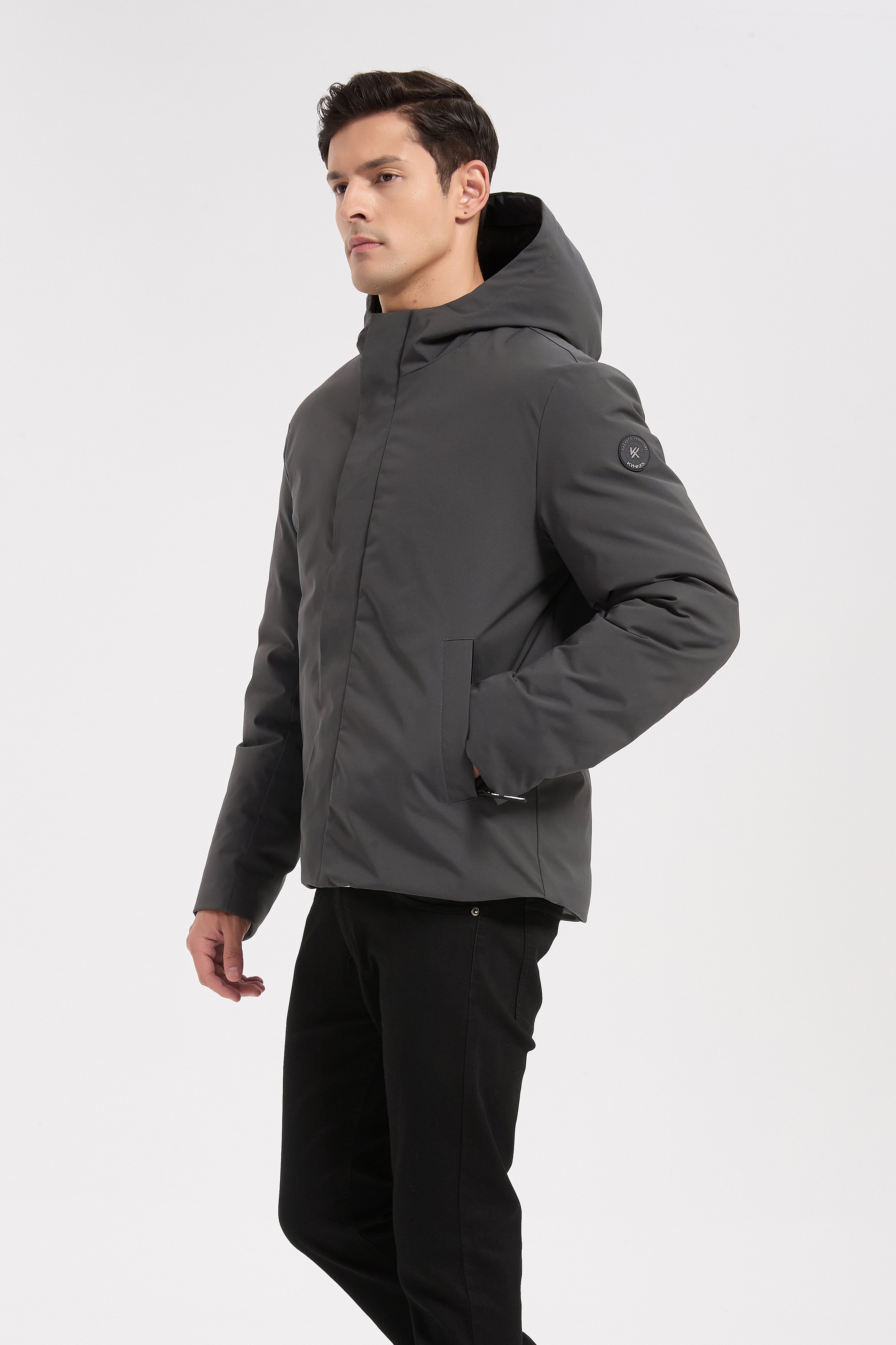 Doudoune courte gris à capuche CAMBELL