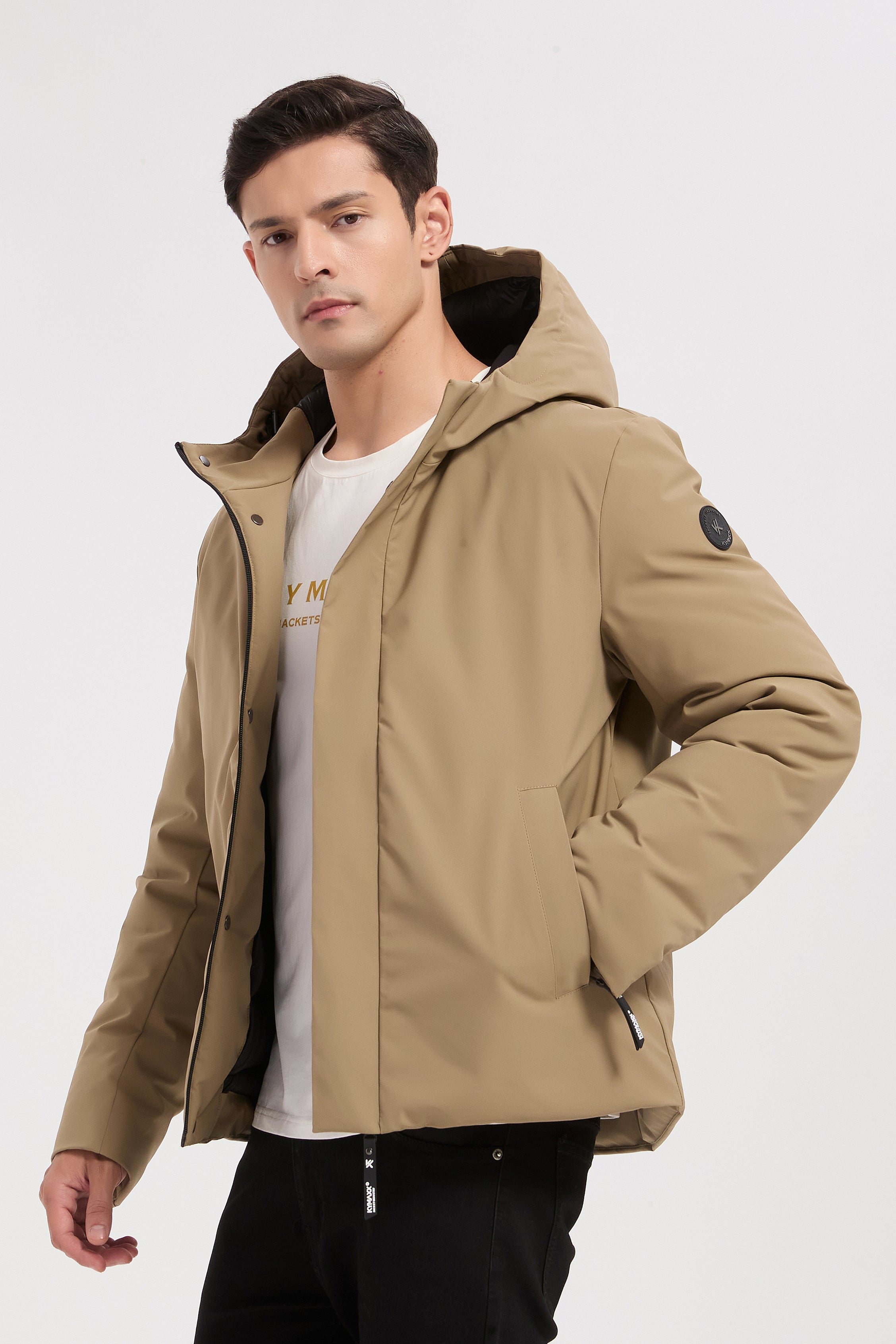 Doudoune courte beige à capuche CAMBELL