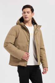 Doudoune courte beige à capuche CAMBELL