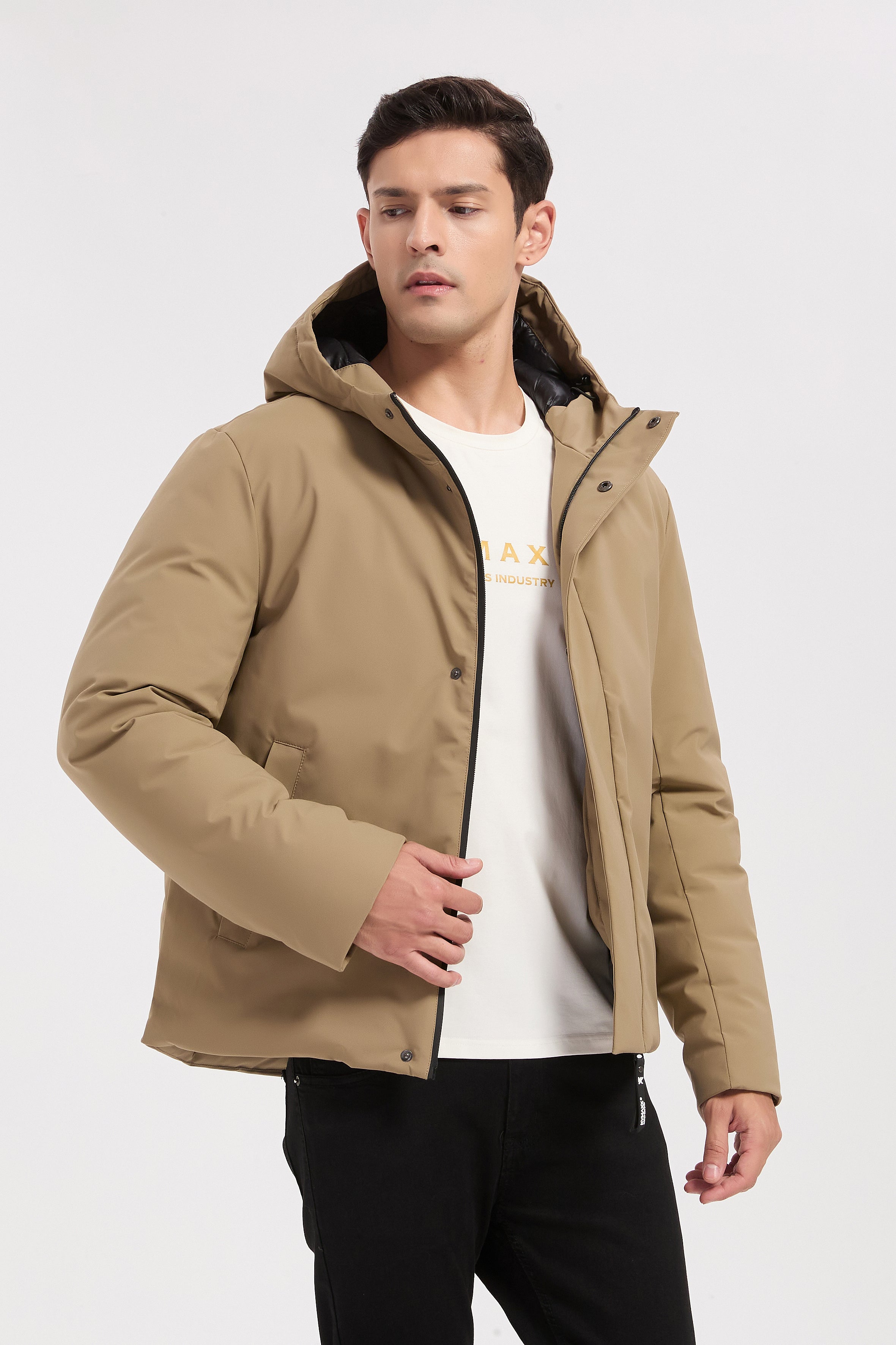 Doudoune courte beige à capuche CAMBELL