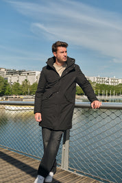 Parka longue noir homme à capuche HUGUES