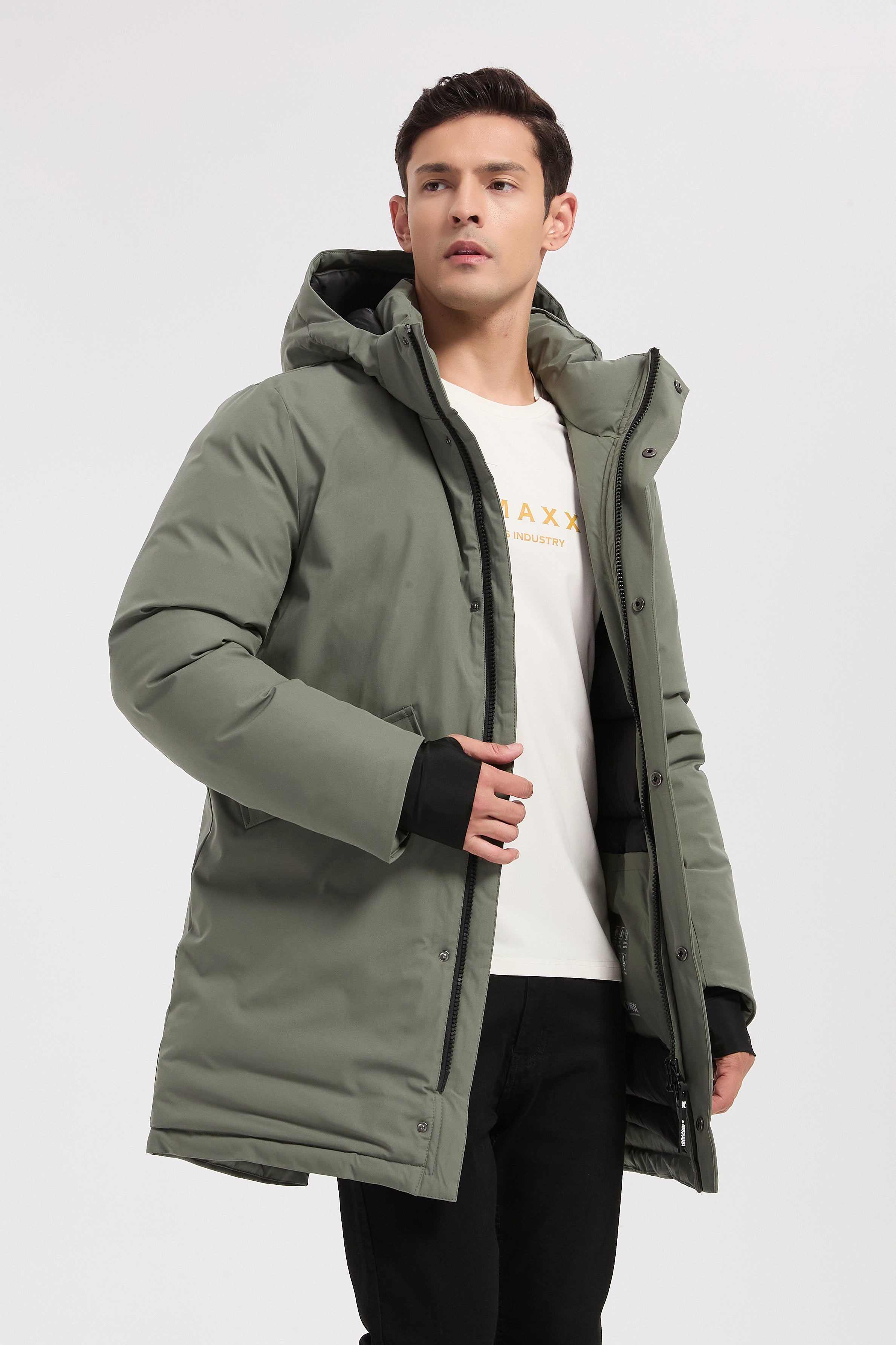 Parka longue vert homme à capuche HUGUES