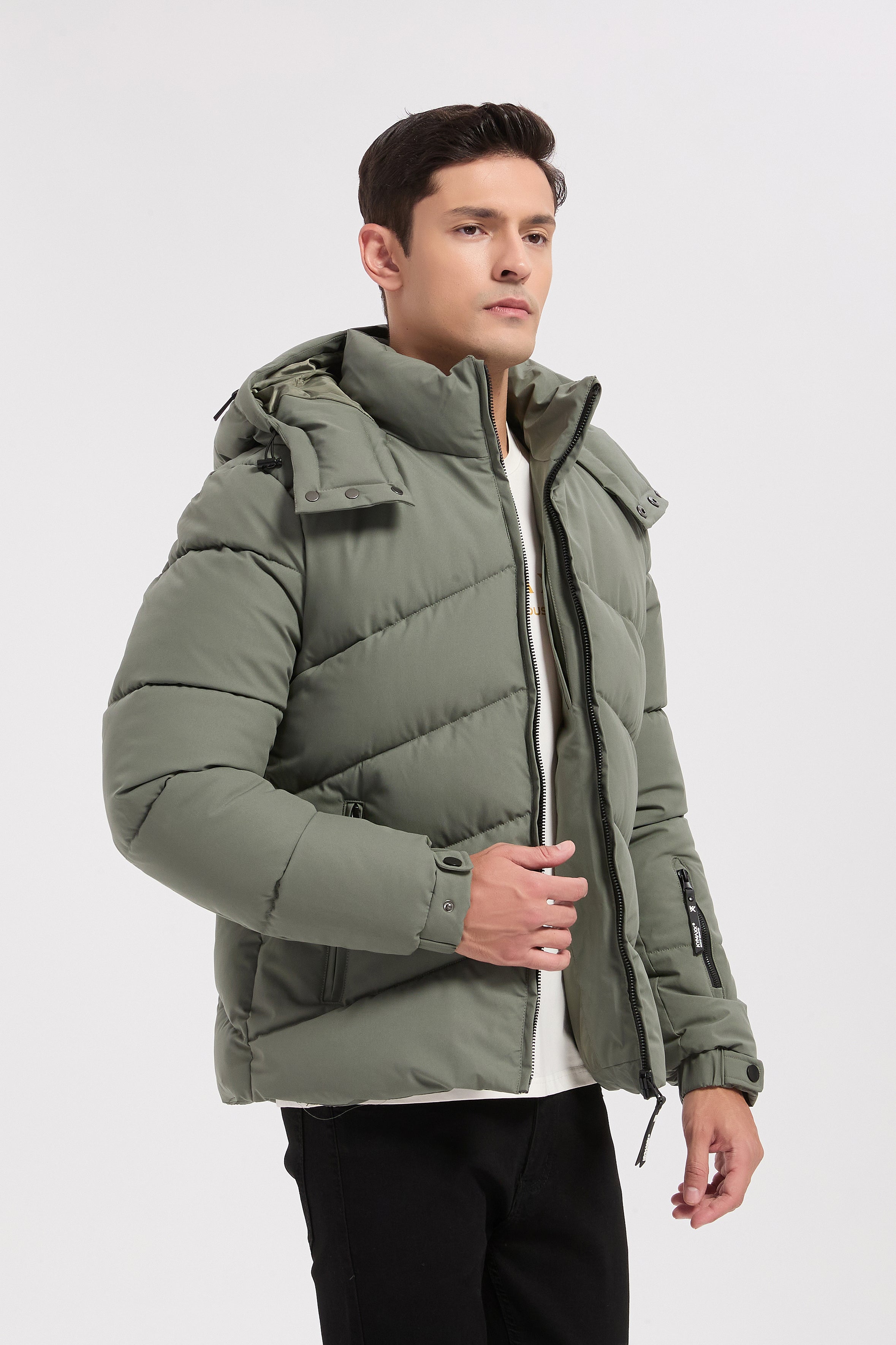 Doudoune vert homme à capuche LÉON