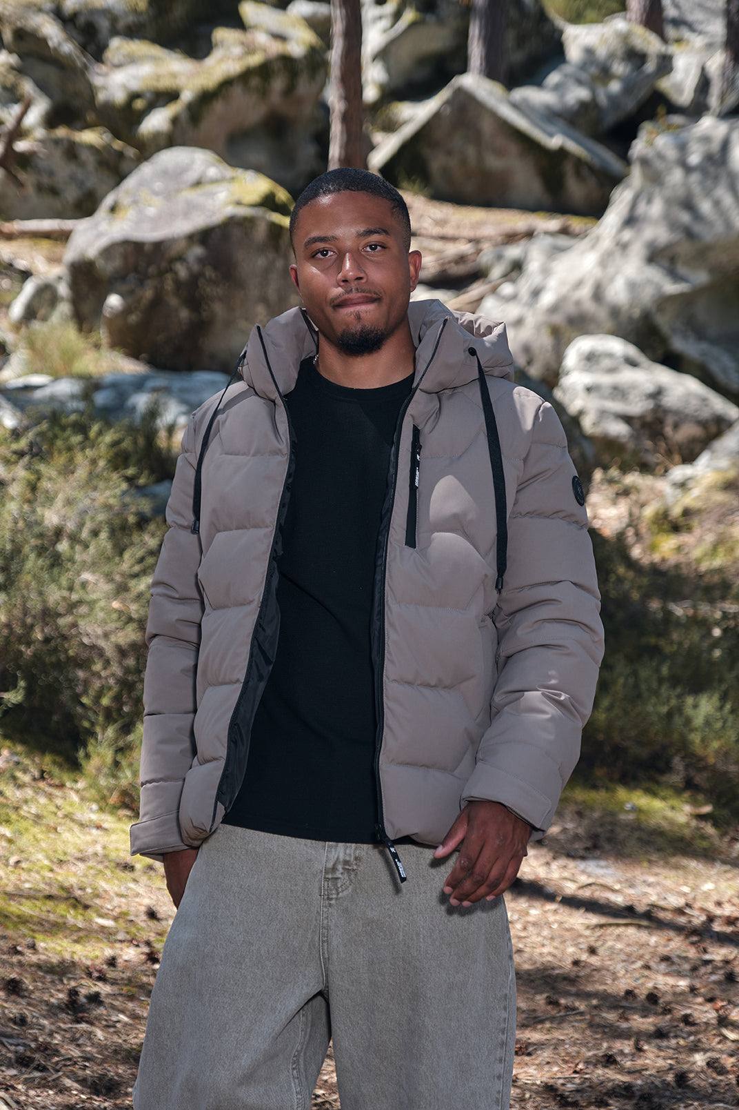 Doudoune beige homme à capuche LUC