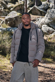 Doudoune beige homme à capuche LUC