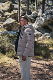 Doudoune beige homme à capuche LUC