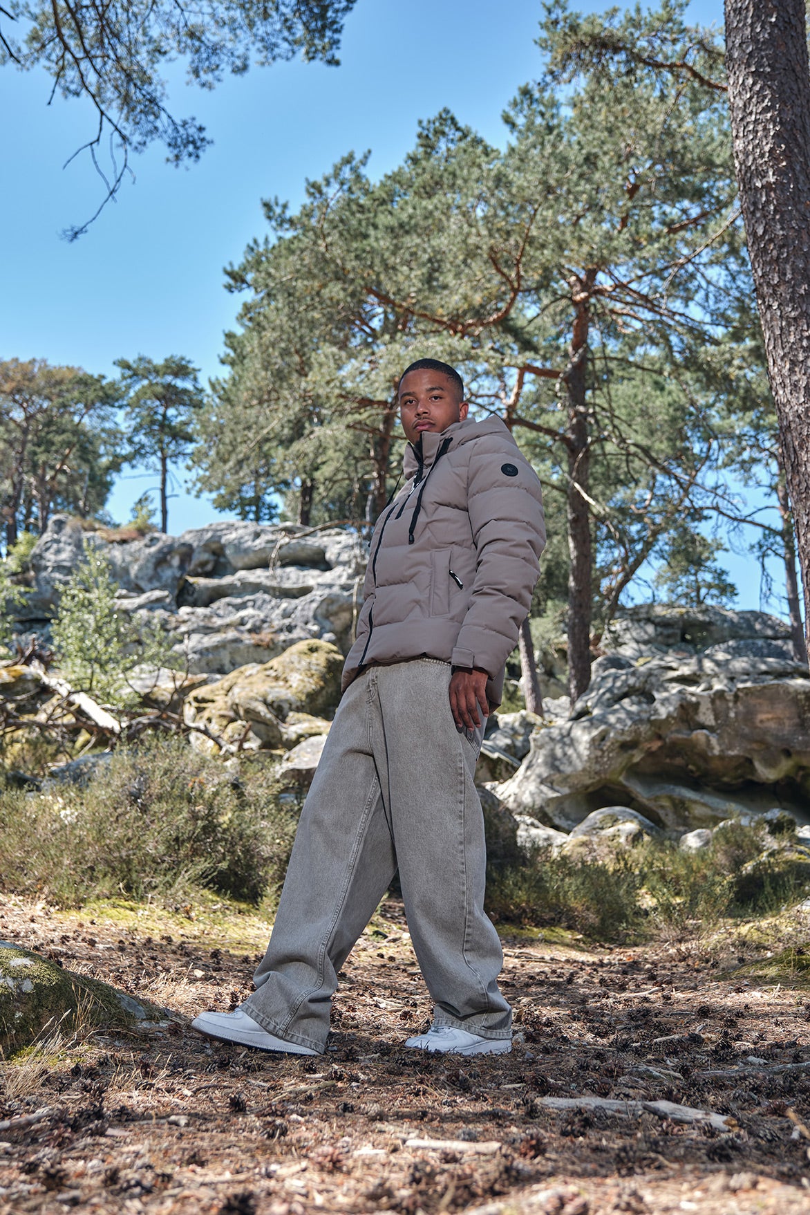 Doudoune beige homme à capuche LUC