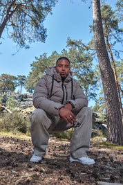 Doudoune beige homme à capuche LUC