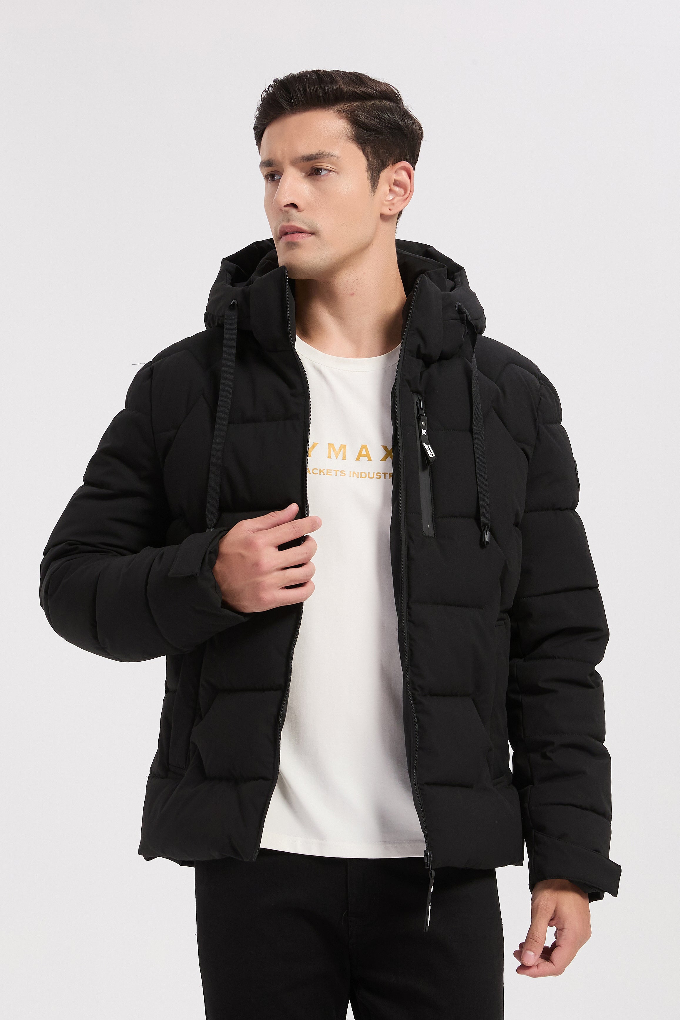 Doudoune noire homme à capuche LUC