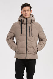 Doudoune beige homme à capuche LUC