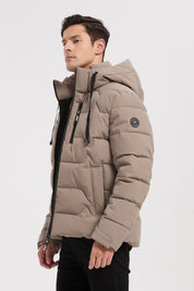 Doudoune beige homme à capuche LUC