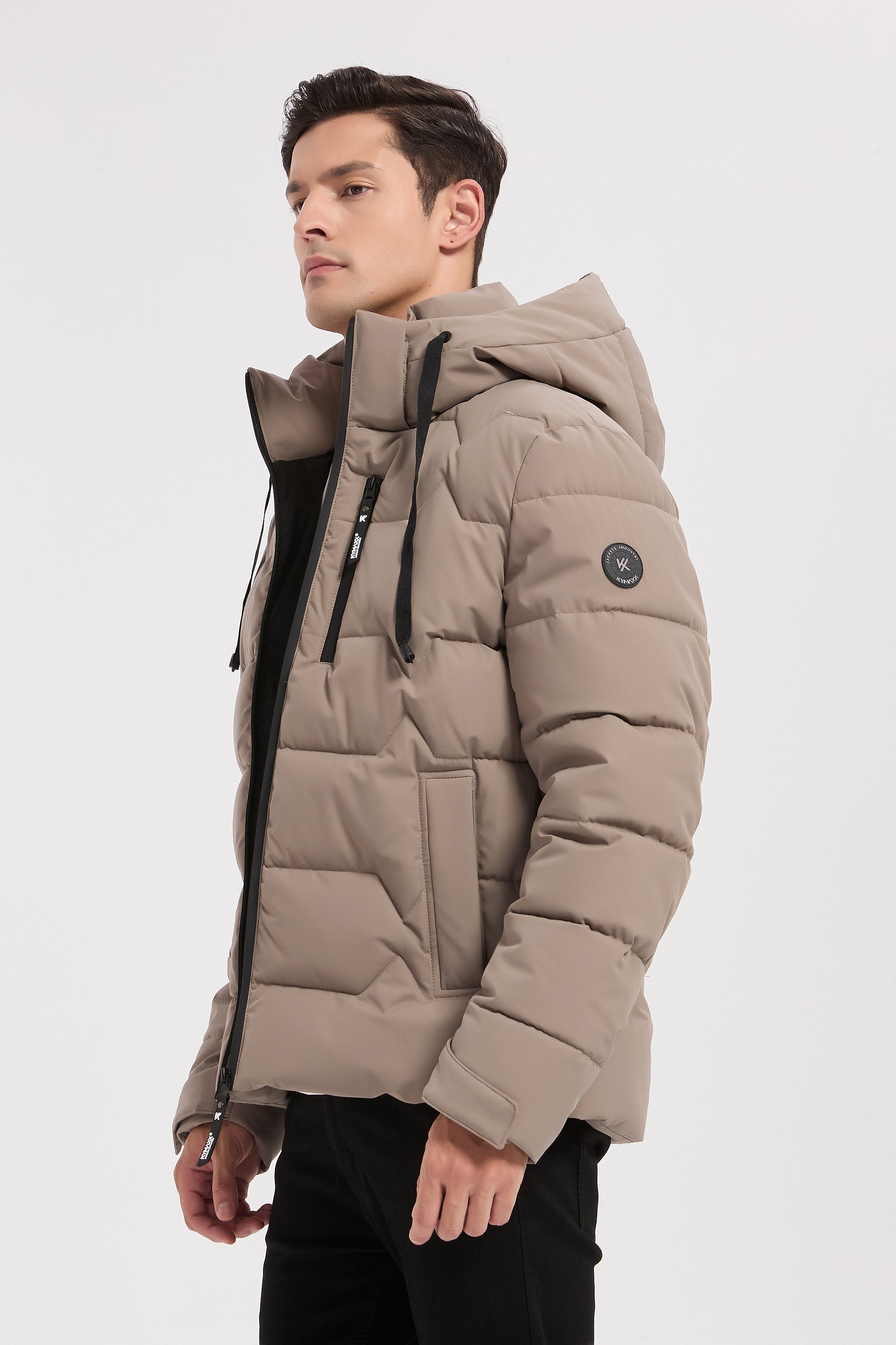 Doudoune beige homme à capuche LUC