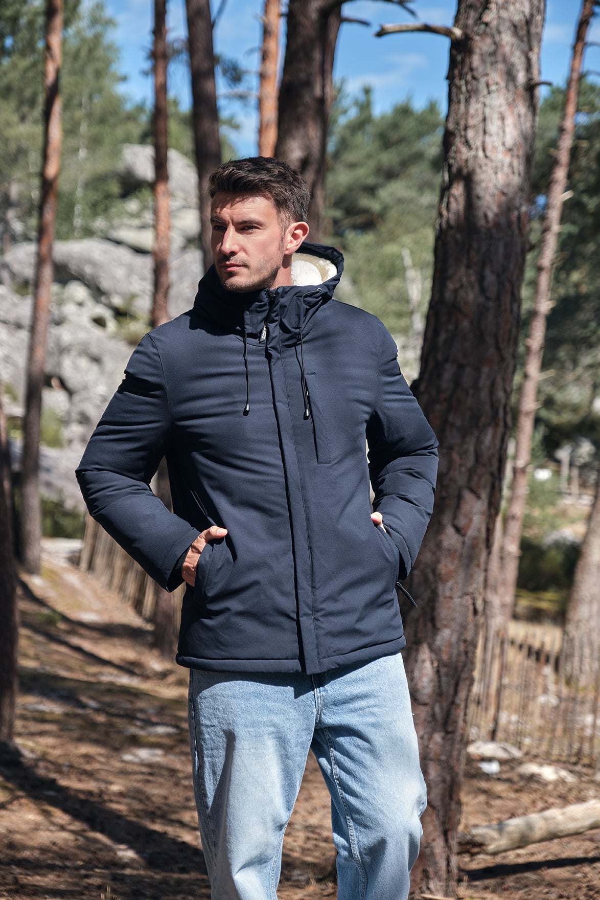 Parka bleu foncé homme doublée sherpa LOÏC