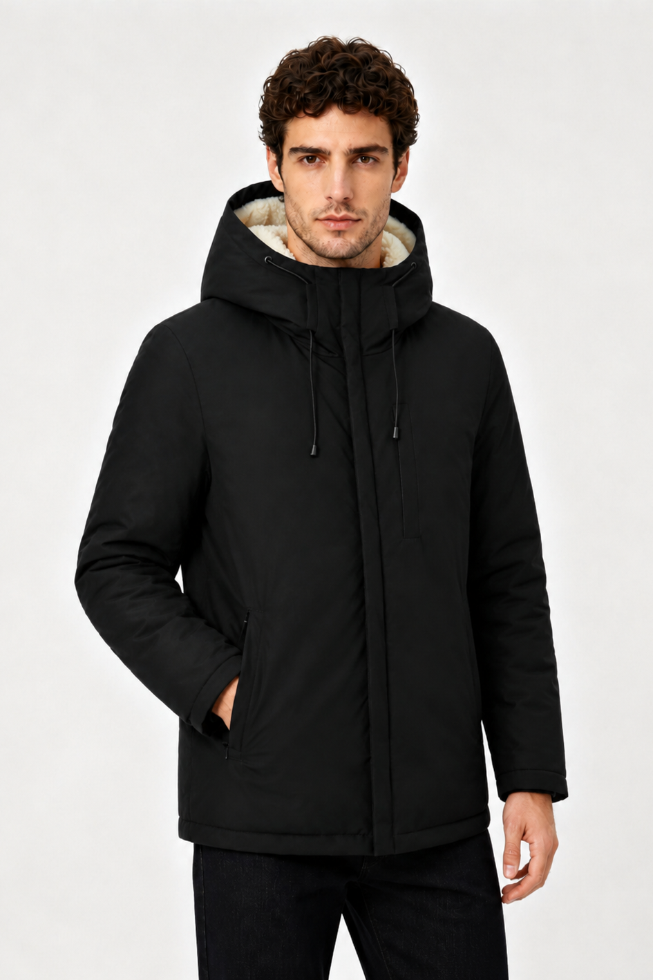 Parka noir homme doublée sherpa LOÏC