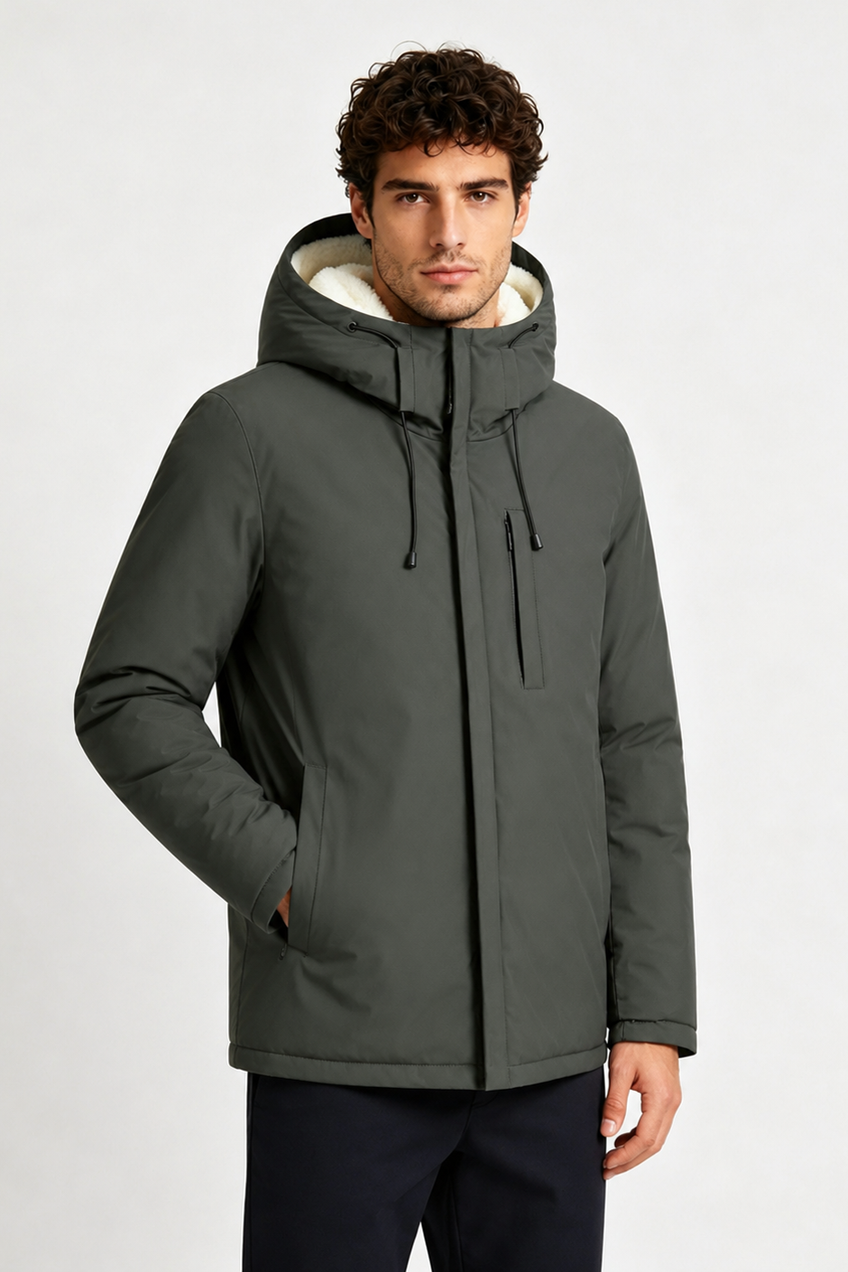 Parka vert foncé homme doublée sherpa LOÏC