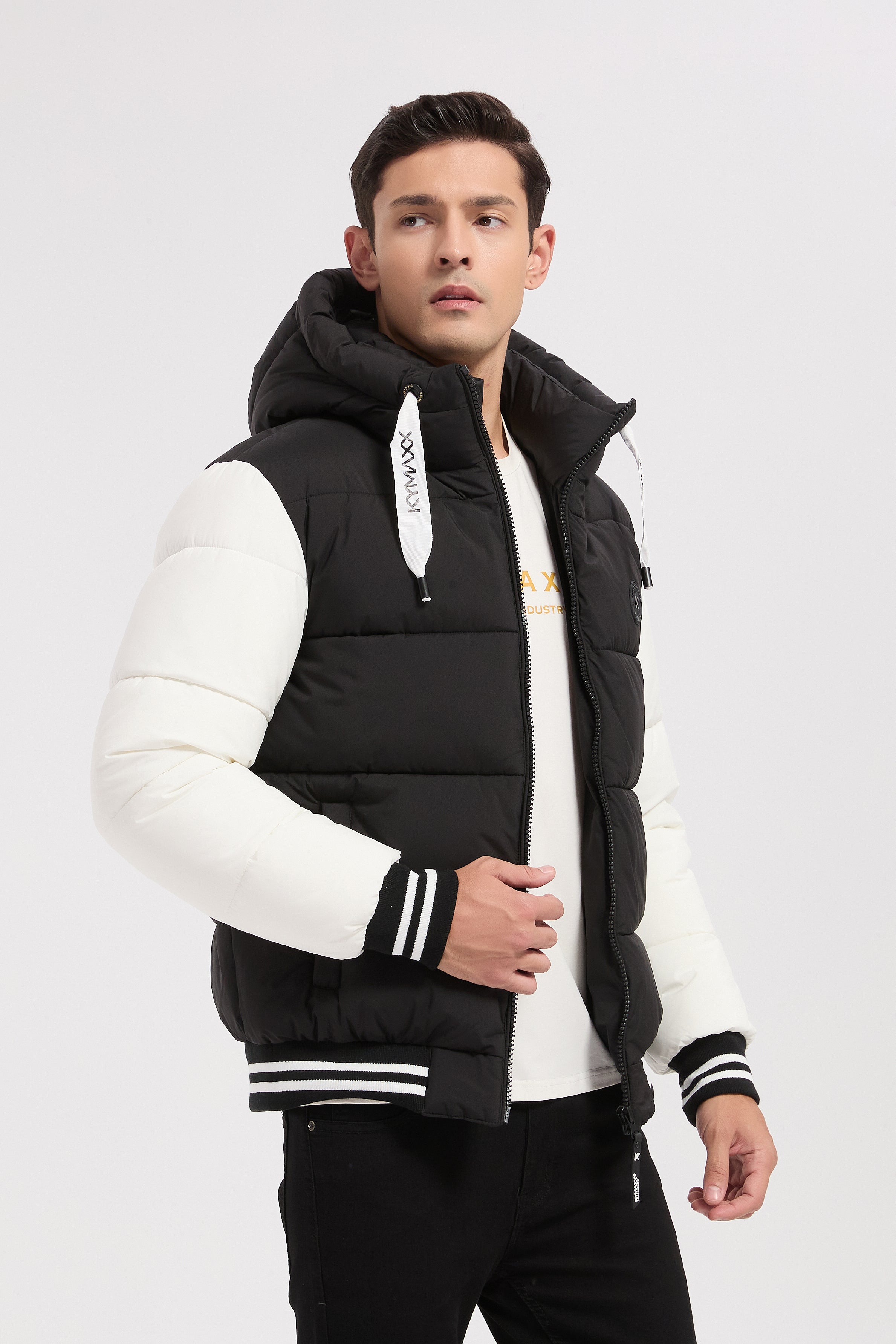 Doudoune bicolore noir et blanc homme à capuche BERTRAND