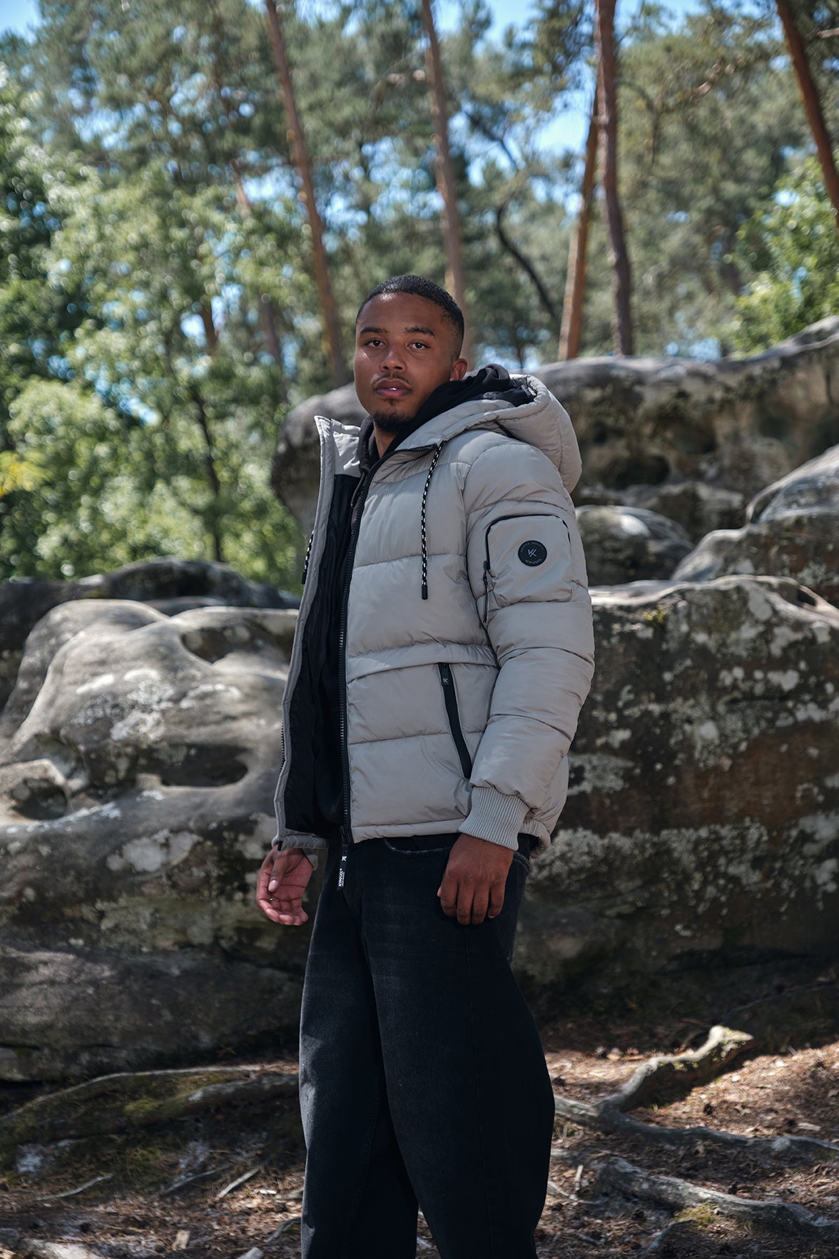 Doudoune gris clair homme à capuche CHARLES