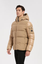 Doudoune beige homme à capuche ÉDOUARD