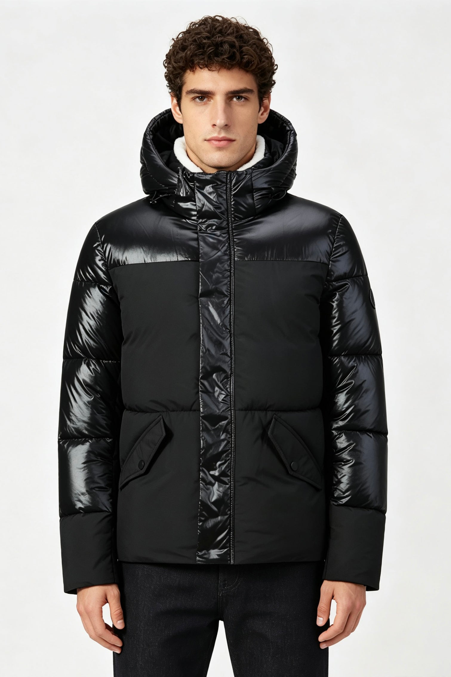 Doudoune noir homme à col effet mouton EMMANUEL