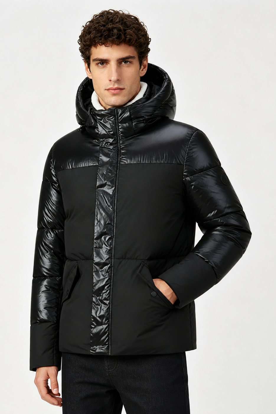 Doudoune noir homme à col effet mouton EMMANUEL