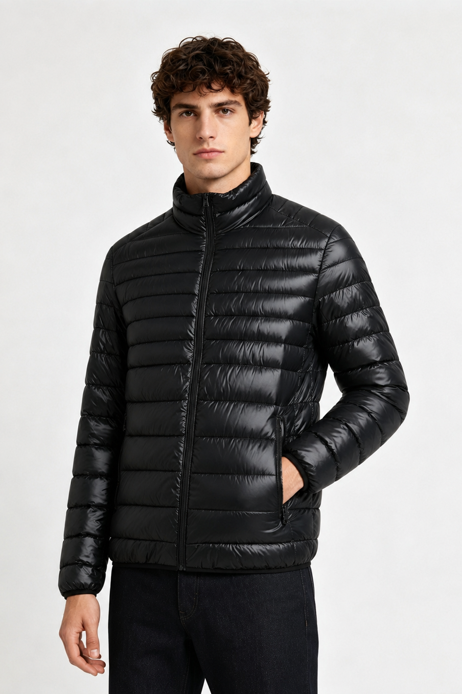 Doudoune légère noir homme à col montant PIERRE