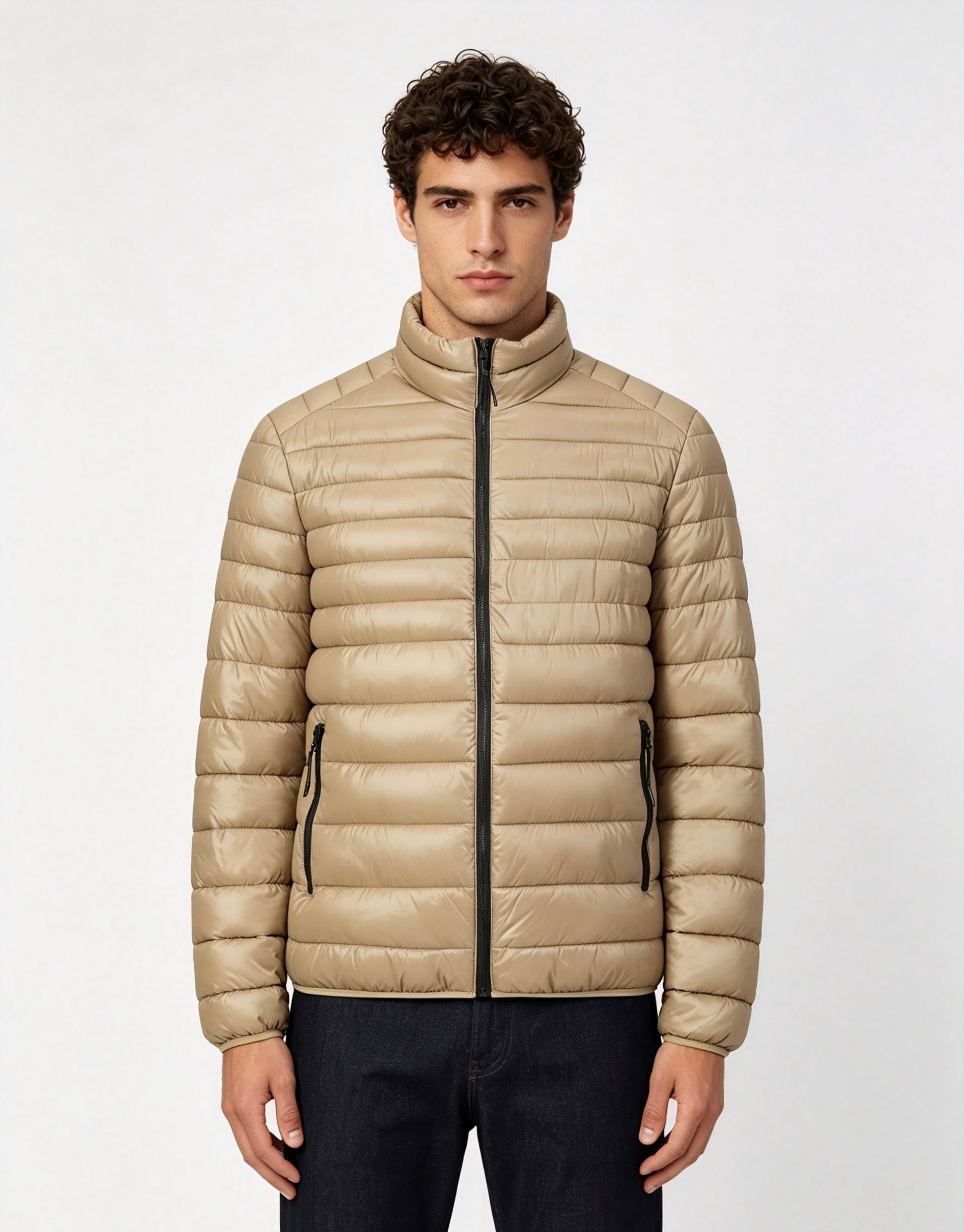 Doudoune légère beige homme à col montant PIERRE
