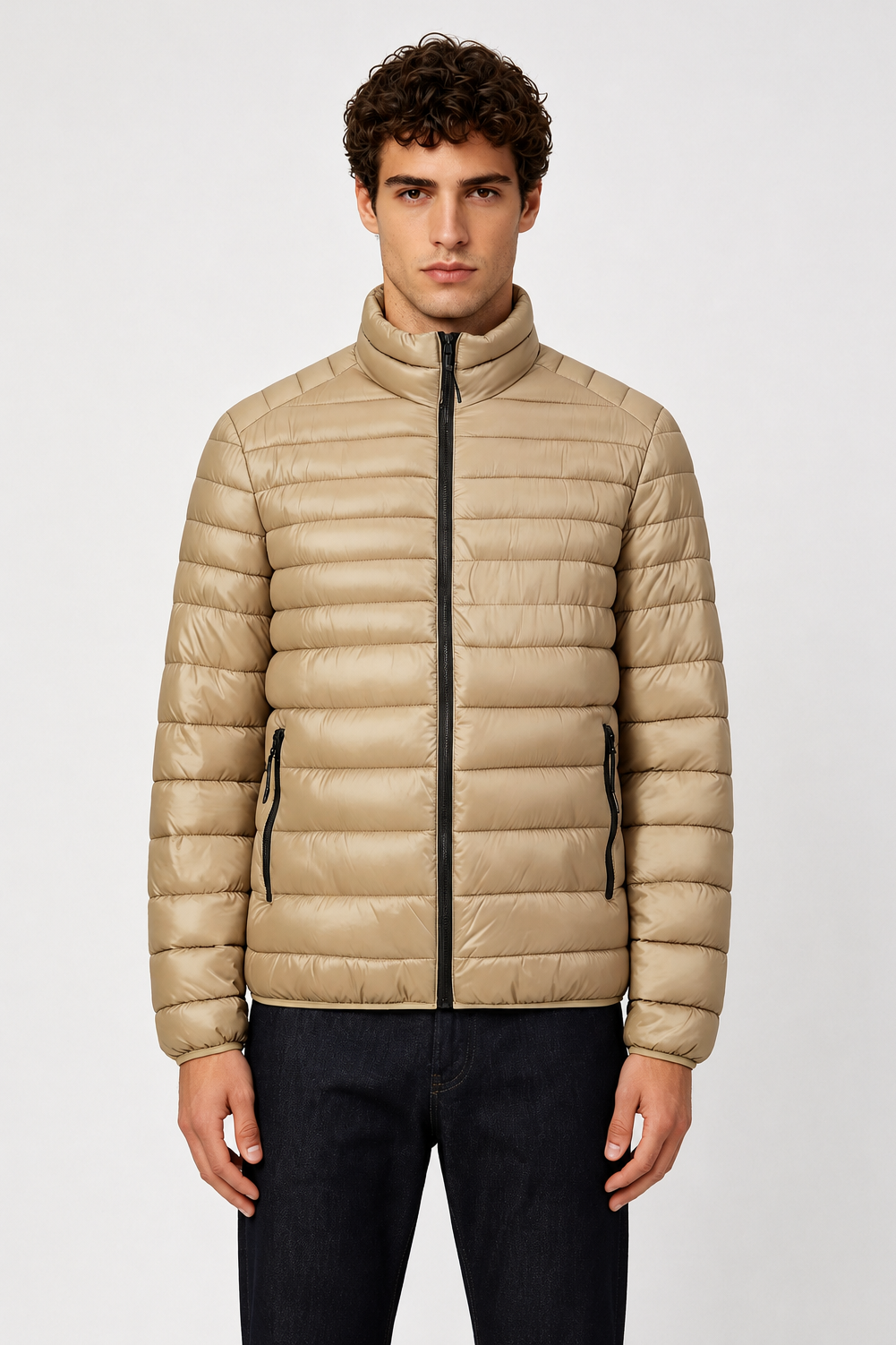 Doudoune légère beige homme à col montant PIERRE