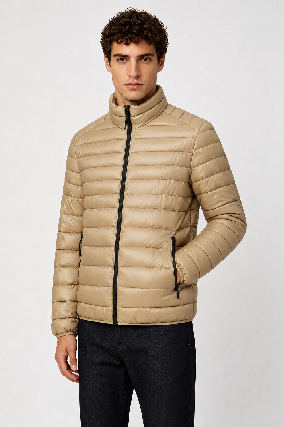Doudoune légère beige homme à col montant PIERRE