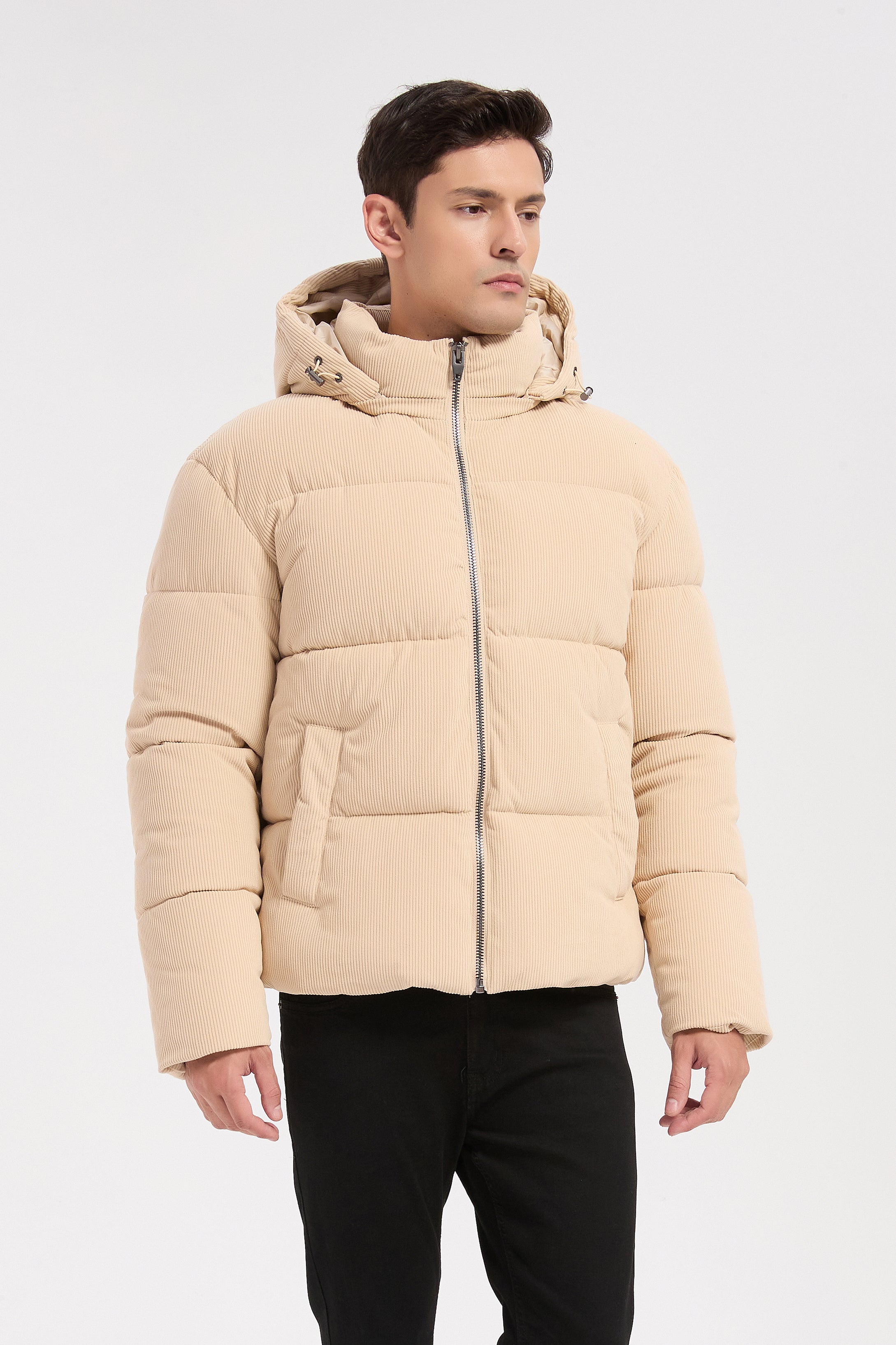 Doudoune beige homme en velours côtelé ROLAND