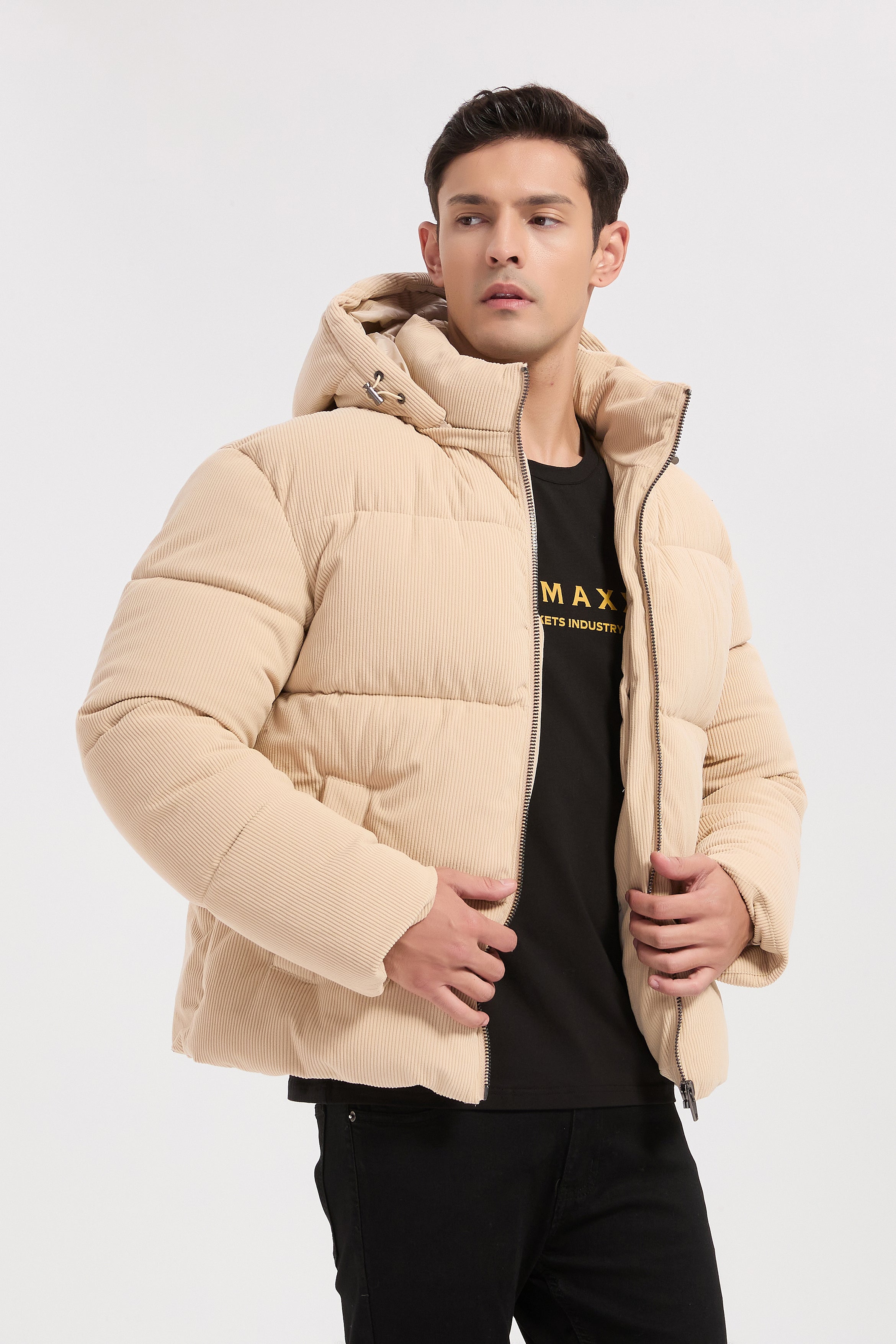 Doudoune beige homme en velours côtelé ROLAND