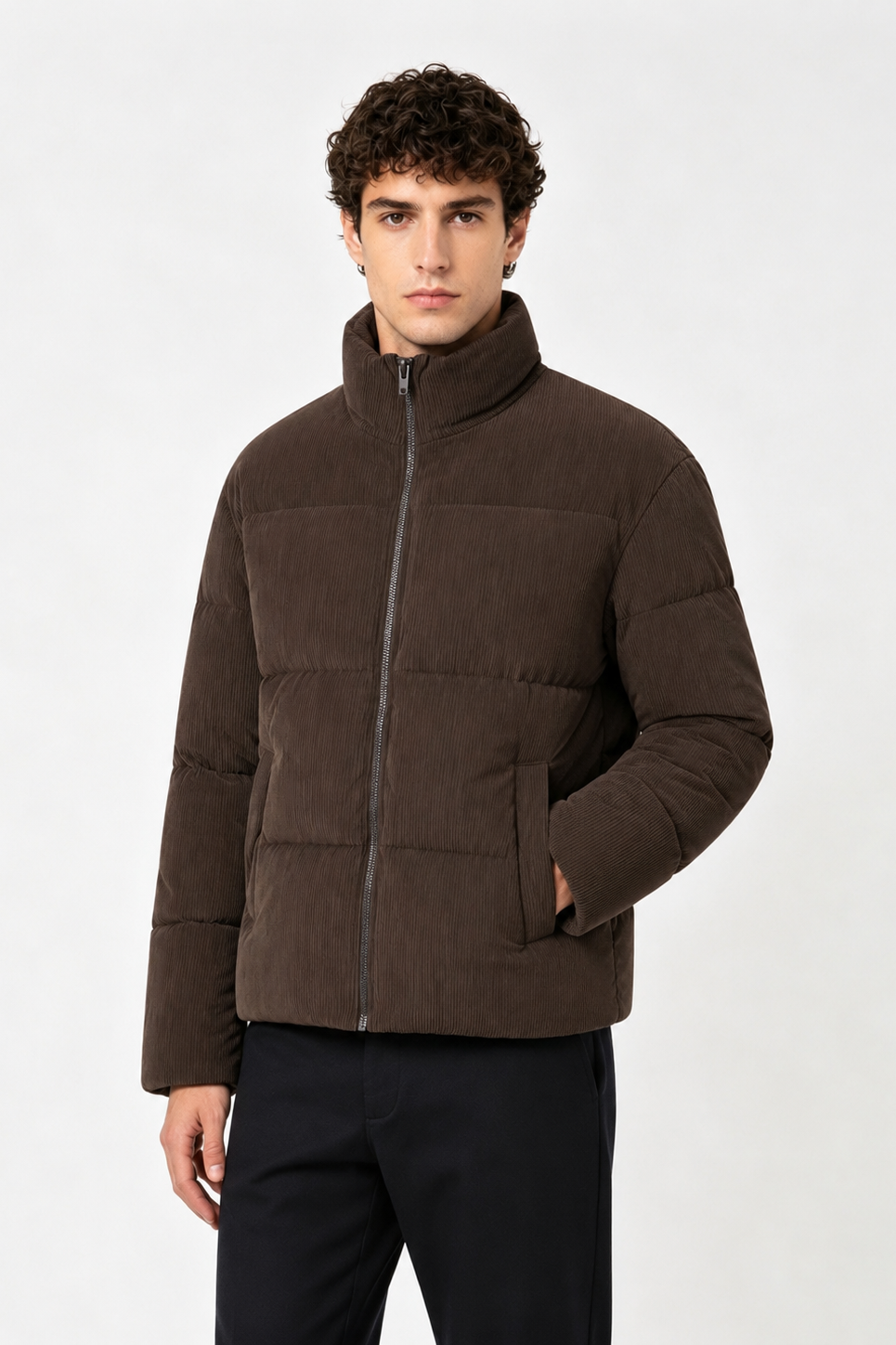 Doudoune marron homme effet velours côtelé SÉBASTIEN