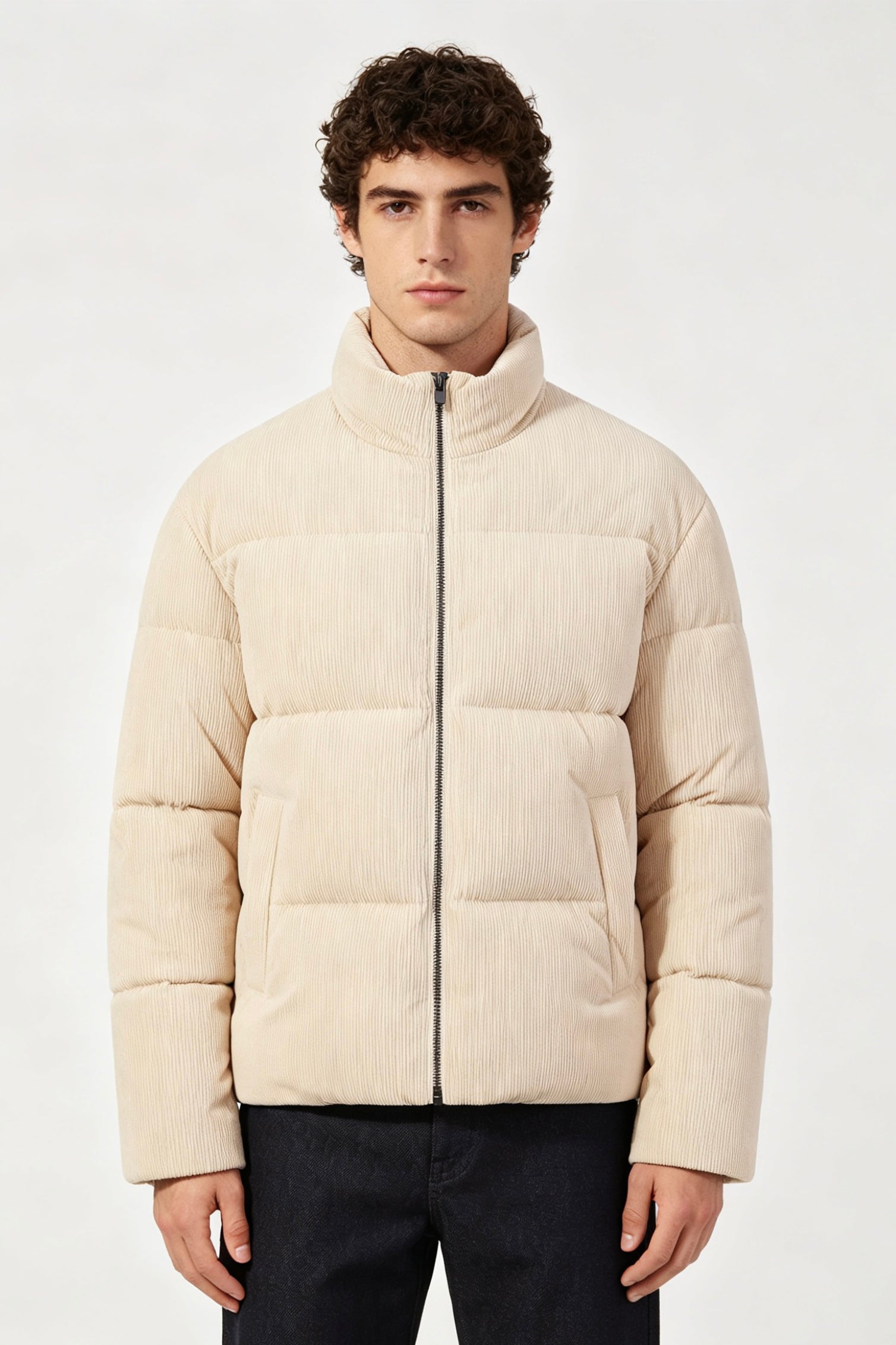 Doudoune beige homme effet velours côtelé SÉBASTIEN