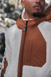 Doudoune polaire écrue et camel homme à capuche DUFFY