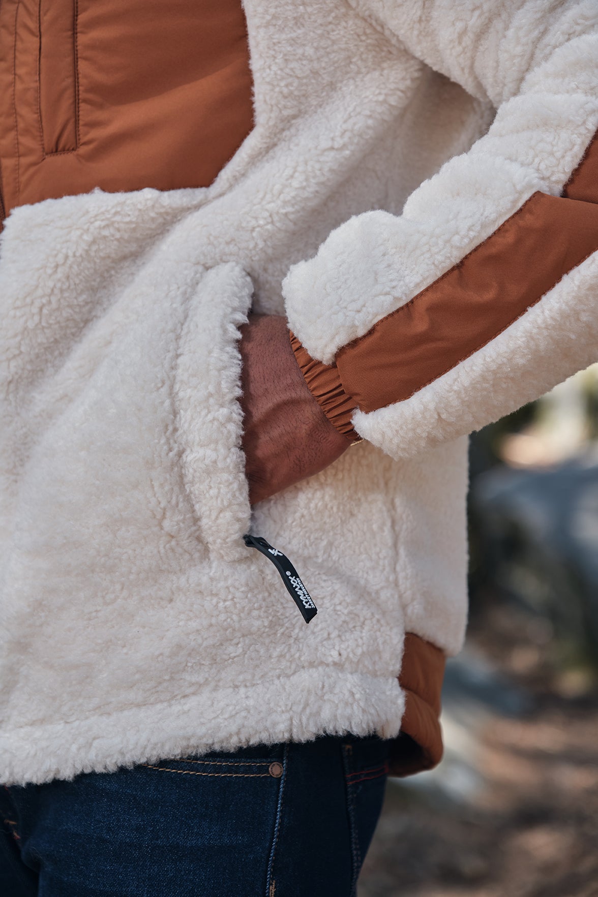 Doudoune polaire écrue et camel homme à capuche DUFFY