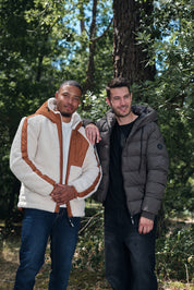 Doudoune polaire écrue et camel homme à capuche DUFFY