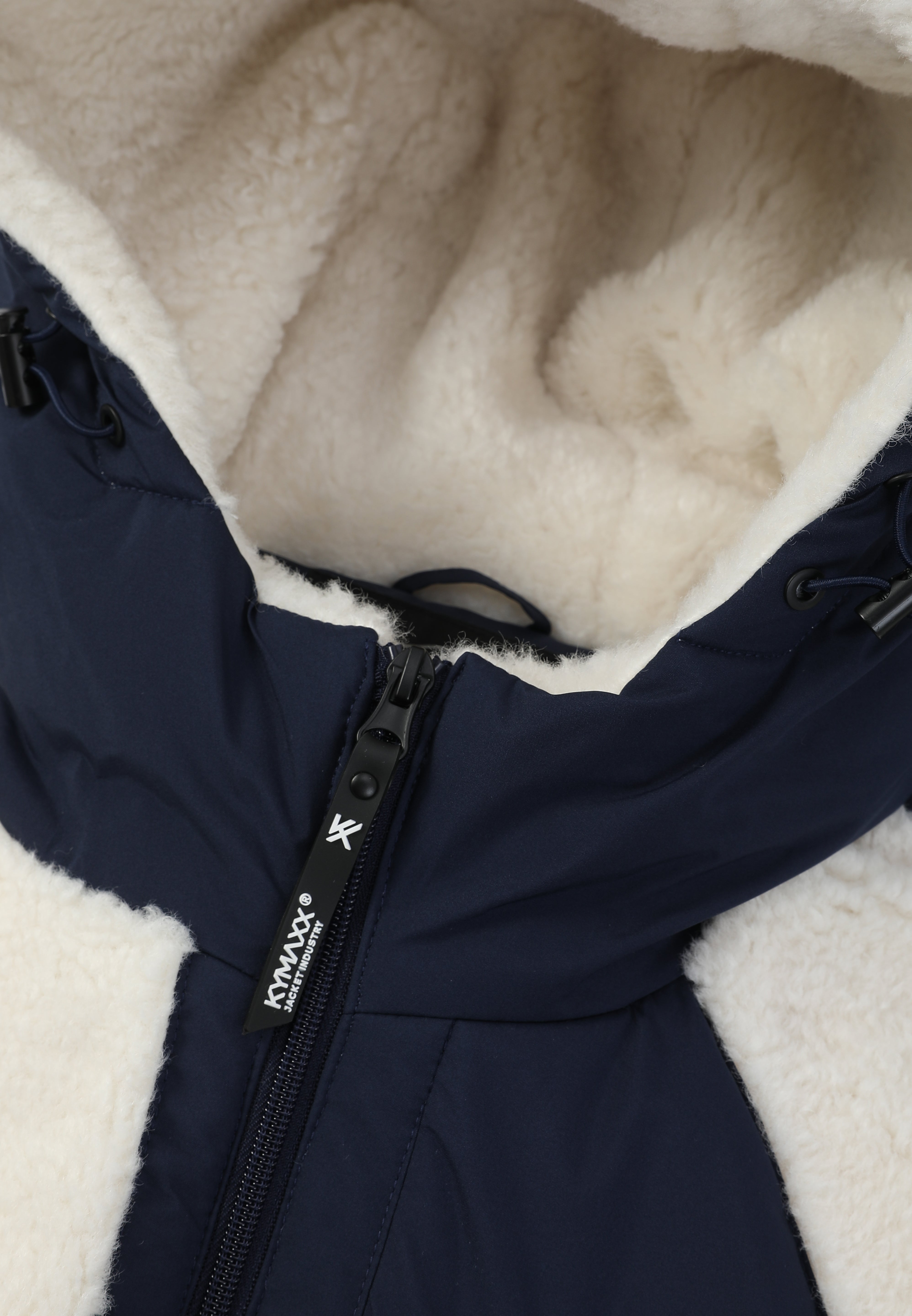 Doudoune polaire écrue et bleu foncé homme à capuche DUFFY