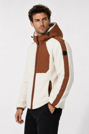 Doudoune polaire écrue et camel homme à capuche DUFFY