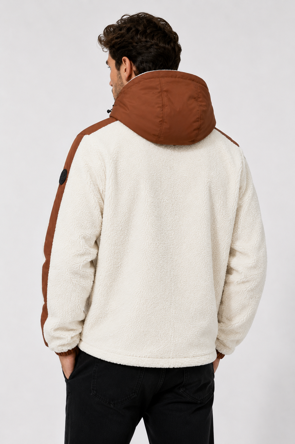 Doudoune polaire écrue et camel homme à capuche DUFFY