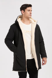 Parka réversible noire homme à capuche effet mouton RAYMOND