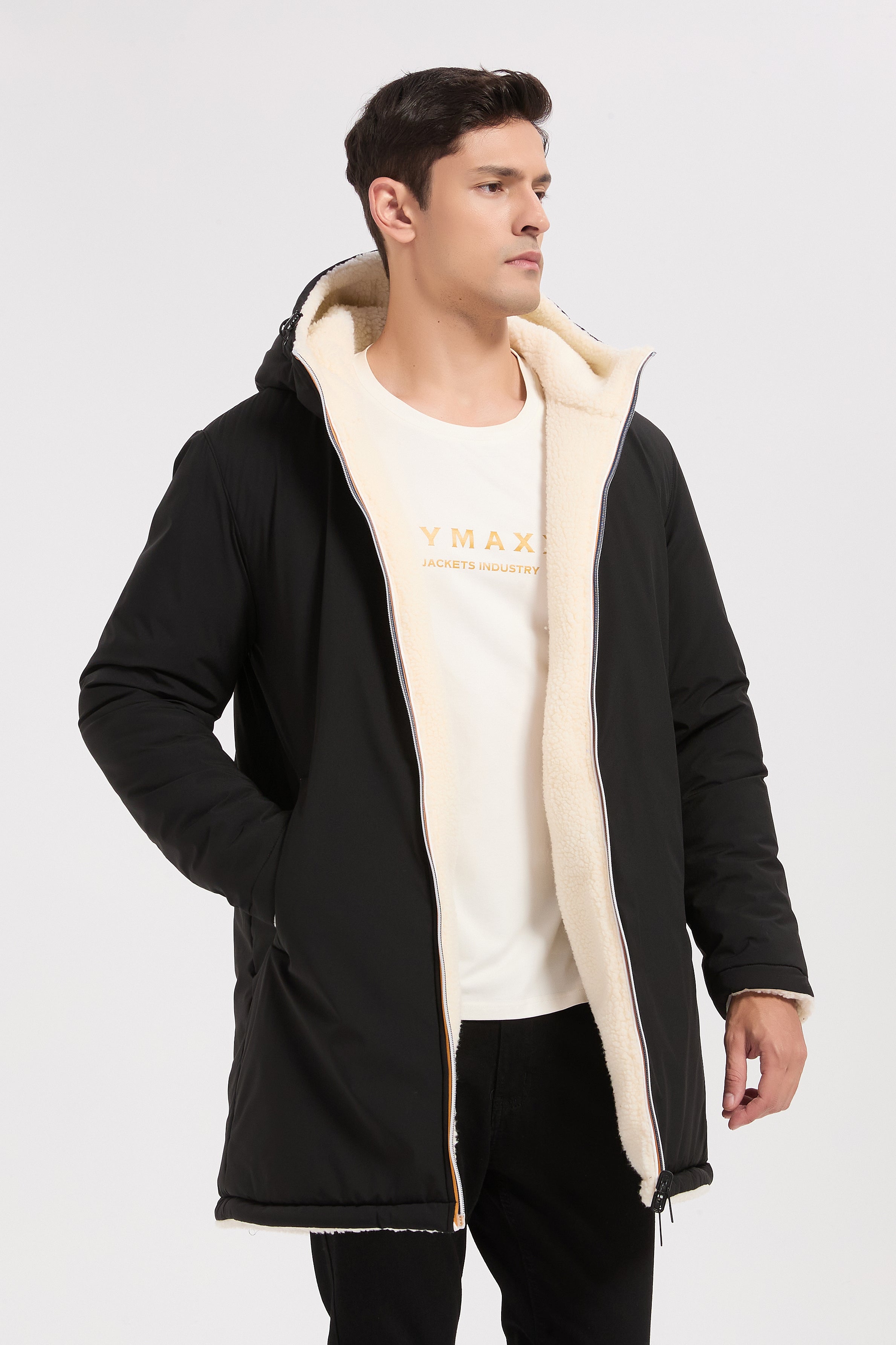 Parka réversible noire homme à capuche effet mouton RAYMOND