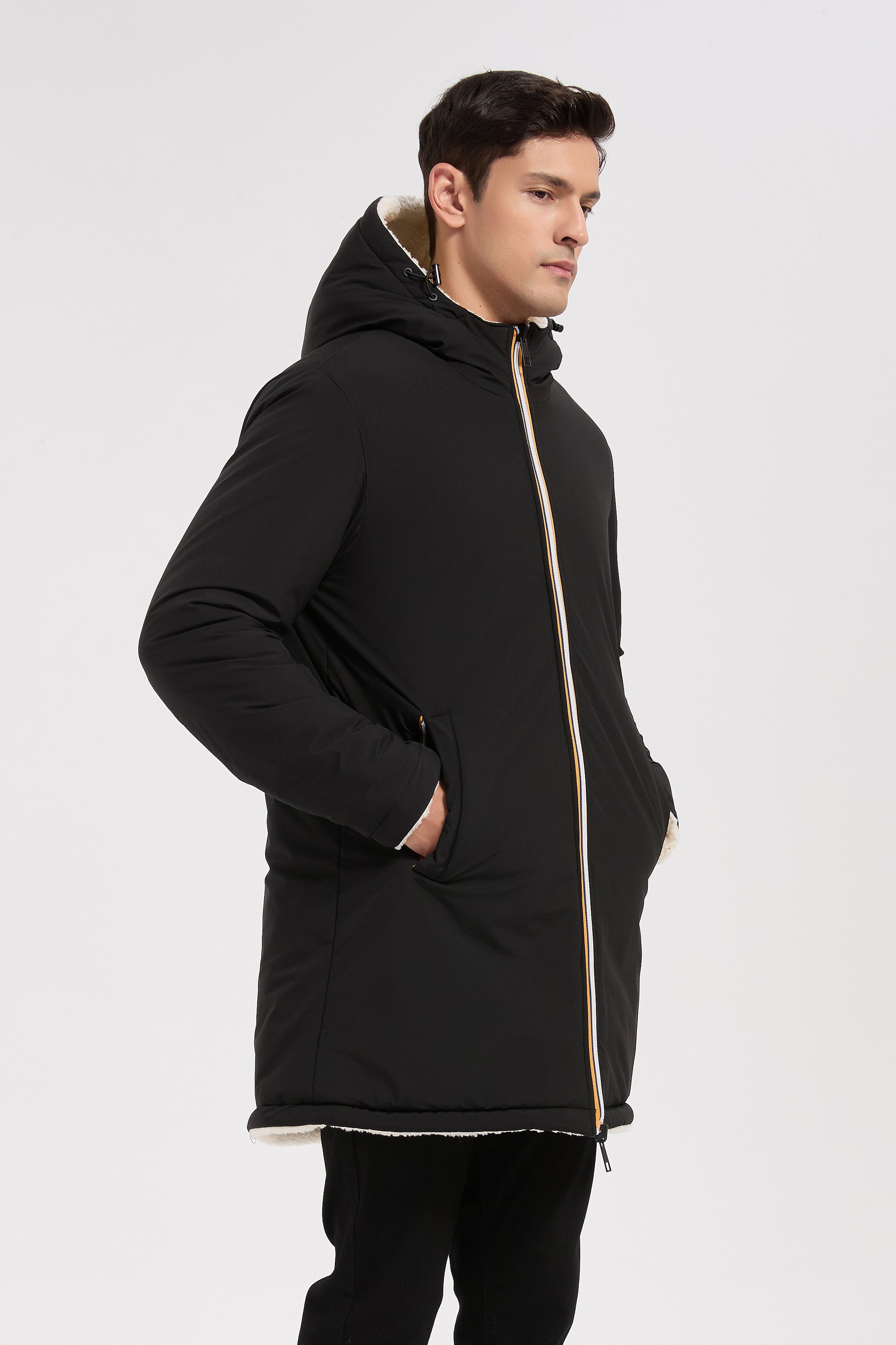 Parka réversible noire homme à capuche effet mouton RAYMOND