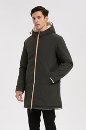 Parka réversible kaki homme à capuche effet mouton RAYMOND