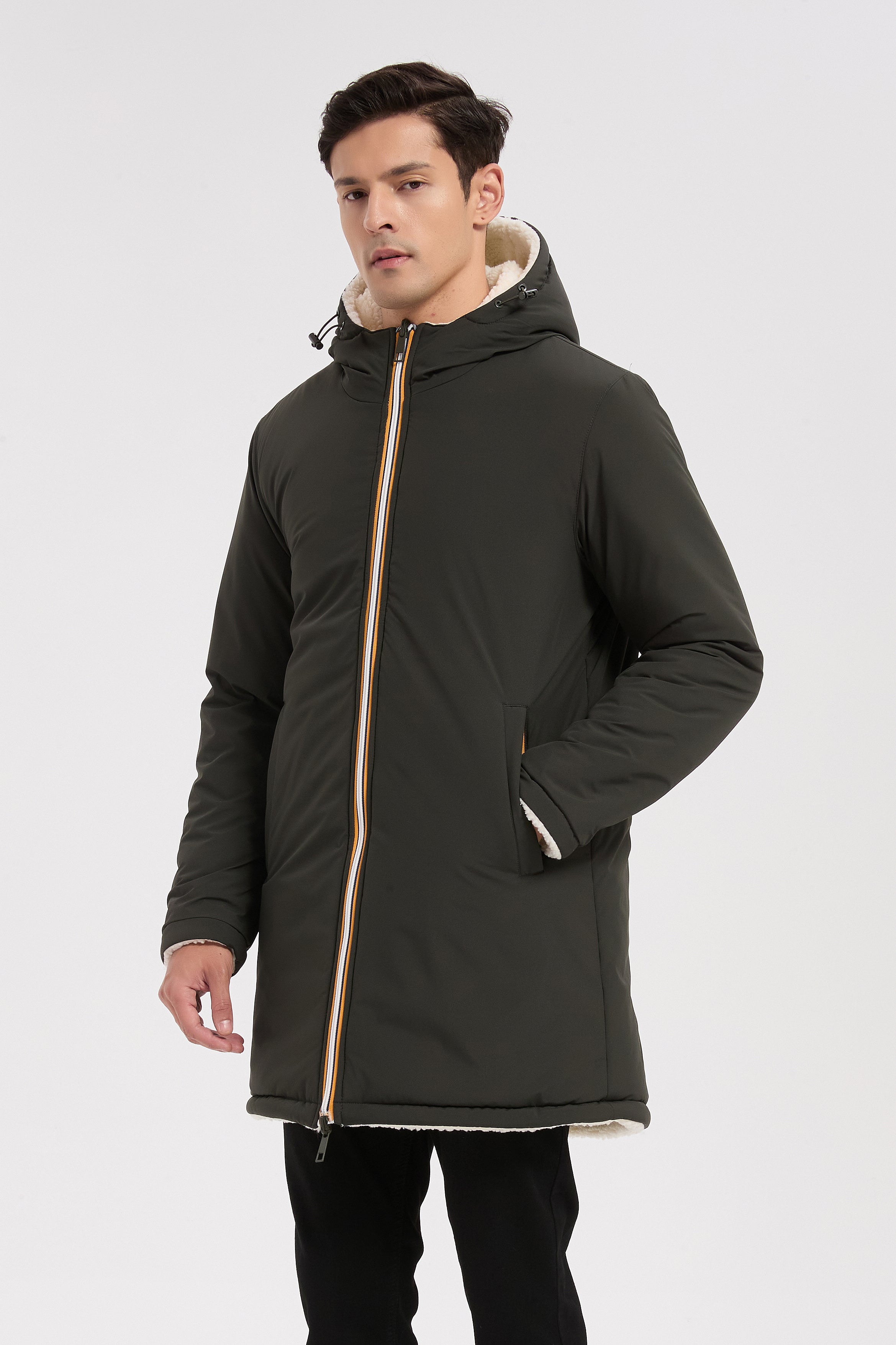 Parka réversible kaki homme à capuche effet mouton RAYMOND